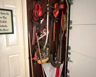 yard tools, hedge trimmers etc.