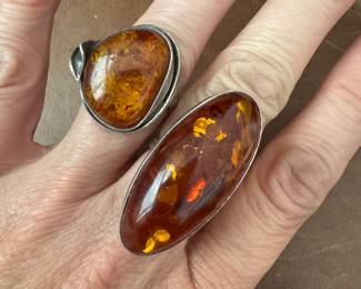 Amazing Sterling & Amber Rings
