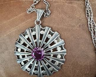 Amazing Taxco Large Ameythst Sterling Pendant 