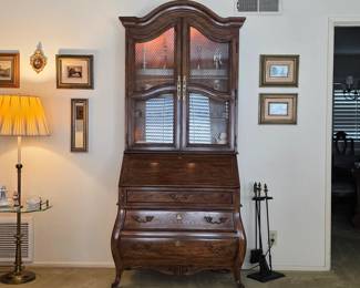Stunning vintage Drexel secretary desk with lighted upper cabinet