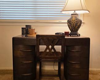Heywood-Wakefield M320 Kneehole Desk & Double-X Chair Set