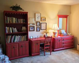 Vintage Stanley Furniture Ole! Collection, including dresser with mirror, bookshelf, desk with chair, twin bed, nightstand, and more
