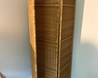  Vintage 3-panel woven wicker and rattan folding room divider screen