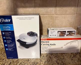 New in box waffle iron and electric carving knife