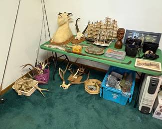 Antlers and taxidermy, antique model ships, binoculars and more!