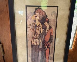 vintage 1980s Art Deco revival fashion print titled "Couture II" (also known as "The Wide Brim Rendezvous") by John Butler