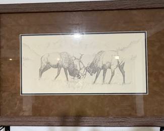 Authentic vintage print titled "Royal Duel" by the late Montana wildlife artist Bill O'Neill (1940–1999)