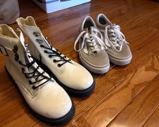 Women's boots and Van's shoes