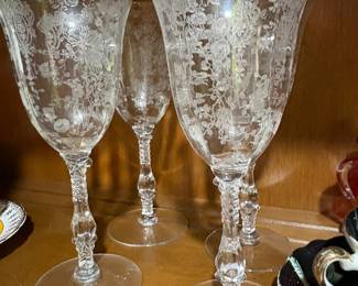 Cambridge Glass "Rose Point" etched crystal water goblets