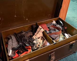 Vintage early-20th-century metal-clad steamer trunk