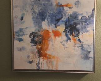 30 Blue orange framed abstract wall art