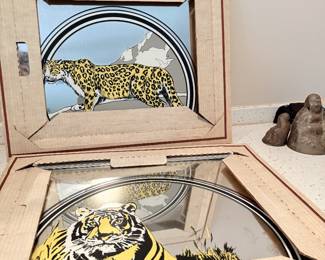 Leopard and tiger mirror wall decor.