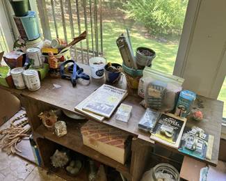 Planters, pottery, mugs, and garden decor.