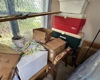 Coolers, chairs, furniture, and household storage.