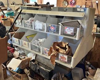 Metal parts-organizer bins and small hardware.