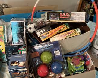 Sporting goods, toys, games, and balls.