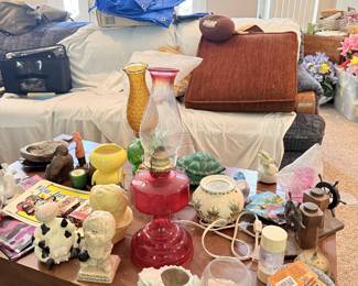 Assorted vases, lamps, ceramics, and decorative collectibles.