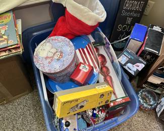 Toys, games, holiday decorations, and collectibles.