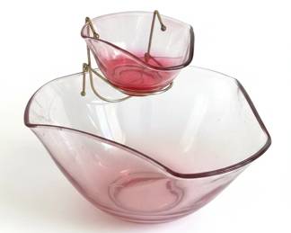 Indiana Glass Cranberry Ombre Chip and Dip Set second image
