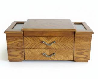 Vintage Wooden Jewelry Box with Herringbone Veneer