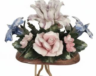 Capodimonte Porcelain Floral Arrangement in Basket