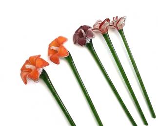 Art Glass Floral Stirrers or Cocktail Picks Murano Style third image