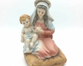 Vintage Porcelain Madonna and Child Music Box Figurine