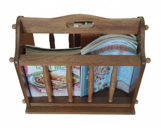 Vintage Oak Magazine Rack with Carry Handle