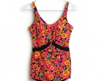 Vintage s Psychedelic Floral Print Sleeveless Dress