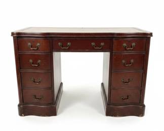 Vintage Mahogany Kneehole Desk with Tooled Leather Top