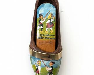 Vintage HandPainted Wooden Clog Shoe Brush with Regional Folk Art