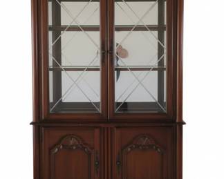Traditional Cherry Wood China Cabinet with Diamond Mullions