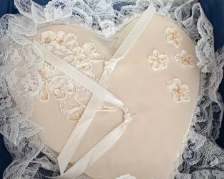 Vintage HeartShaped Ring Bearer Pillow with Lace and Pearl Accents