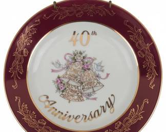 Vintage Lefton th Anniversary Ruby Red Border Decorative Plate