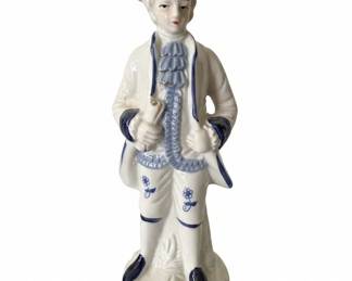 Vintage Blue and White Porcelain Musician Figurine