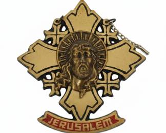 Vintage Brass Jerusalem Cross Wall Hanging with Jesus Bust