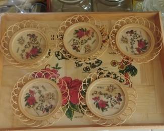Vintage Hawaii Souvenir Tray and Coaster Set