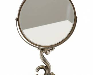 Vintage SilverPlated Tabletop Vanity Mirror with Scrollwork Pedestal