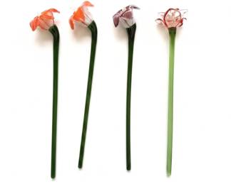 Art Glass Floral Stirrers or Cocktail Picks Murano Style