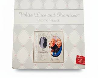 Russ Berrie White Lace and Promises th Anniversary Double Photo Frame