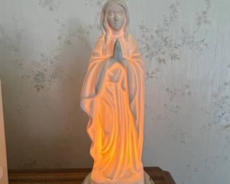 Vintage Bisque Porcelain Virgin Mary Figural Lamp second image