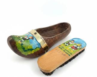 Vintage HandPainted Wooden Clog Shoe Brush with Regional Folk Art second image
