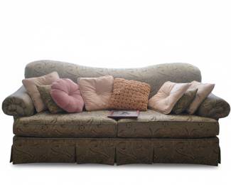 Traditional Camelback Sofa with Damask Upholstery