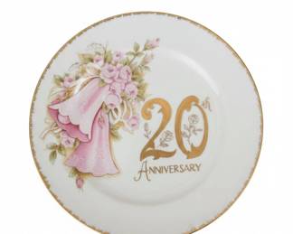 Vintage th Anniversary Porcelain Plate with Pink Roses and Bells