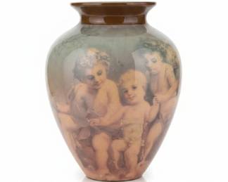 Vintage Enesco Cherub Motif Iridescent Ceramic Vase second image