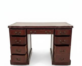 Vintage Mahogany Kneehole Desk with Tooled Leather Top second image