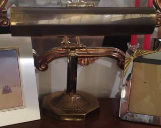 Vintage Brass Bankers Lamp with Double Bulb