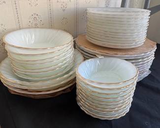 FireKing Golden Shell Milk Glass Dinnerware Set with Gold Trim third image