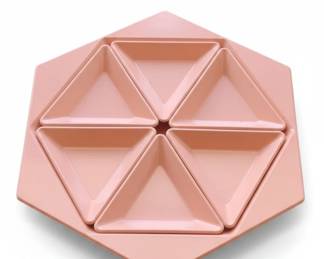 MidCentury Modern Pink Melamine Hexagonal Serving Tray with Triangular Inserts