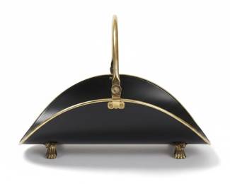 Vintage Black Metal and Brass Log Holder with Claw Feet